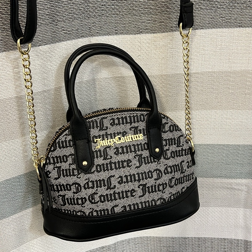 New without tags, Juicy Couture Monogram Mini-Bag. Black /Grey with Gold Accent